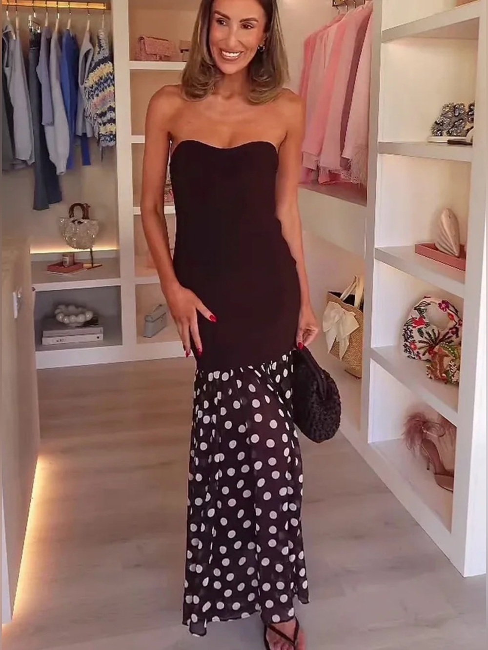 🔥🔥Zara Strapless Brown Polka Dot Mermaid Dress - Picture 9 of 13
